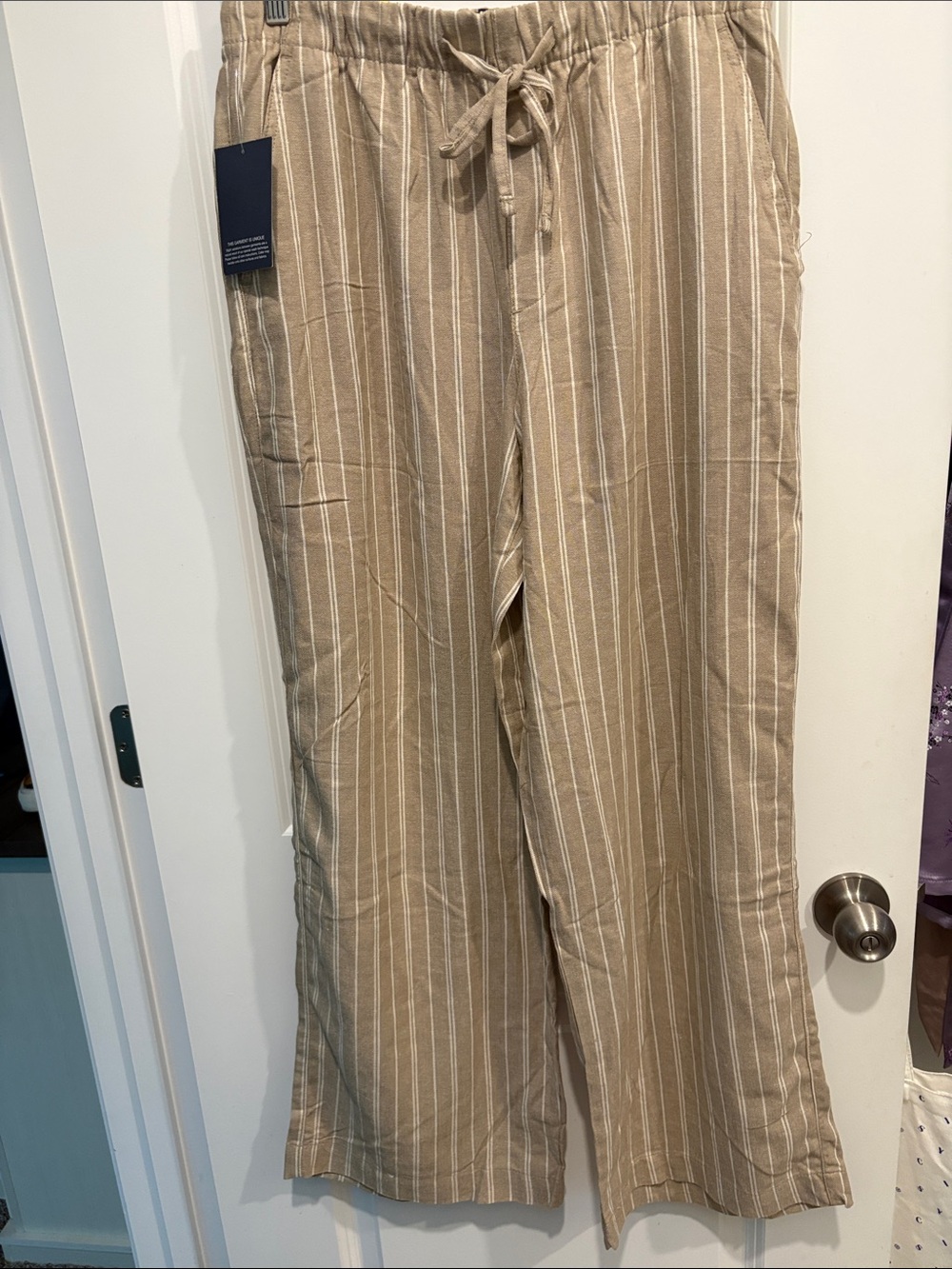 GAP Beige & White Striped Drawstring Chinos
Linen